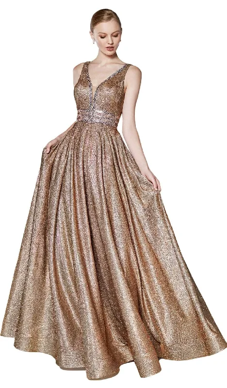 Cinderella Divine - Metallic Plunging V-Neck Evening Gown CJ505 - 1 pc Copper In Size 10 Available PrettyLittleThing party dresses