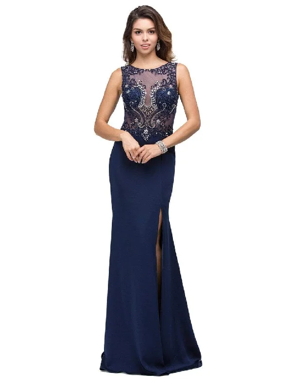 Dancing Queen Ornate Illusion Mesh Gown in Navy 9791 Maternity party dresses