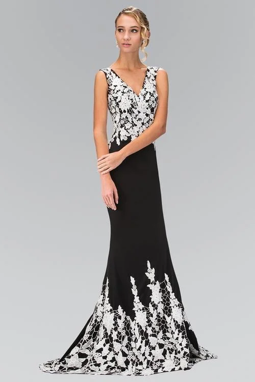 Elizabeth K - GL1408 Contrast Lace Ornate Sheath Gown Best party dresses for date night