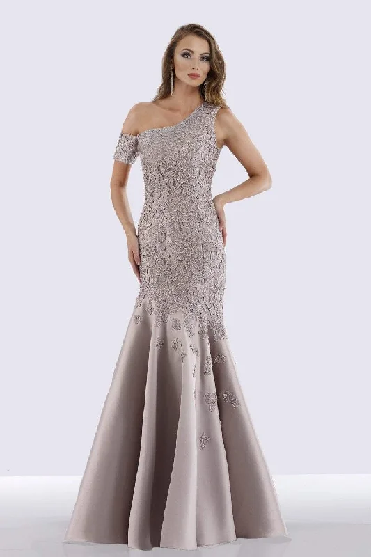 Feriani Couture Asymmetrical Floral Lace Mermaid Gown 18680 - 1 pc Platinum In Size 8 Available Versatile party dresses for any occasion