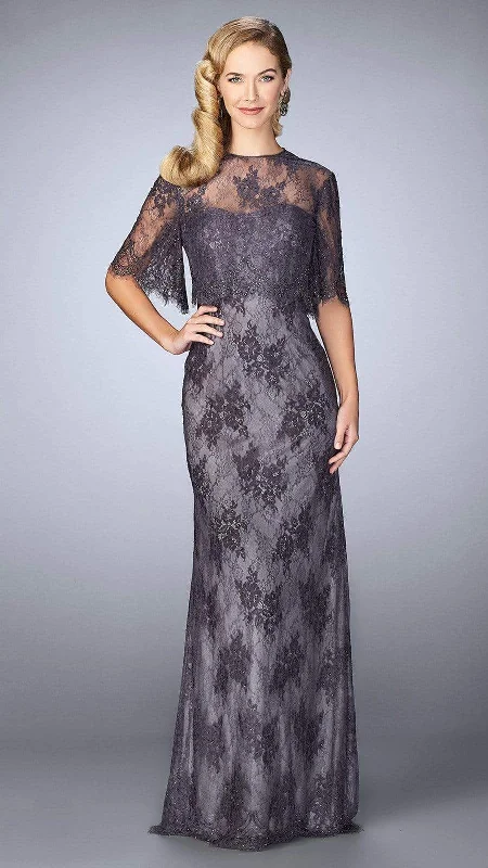 La Femme Beaded Lace Gown with Capelet 24856SC - 1 pc Charcoal in Size 10 & 1 Pc Navy in Size 16 Available Best party dresses for formal events