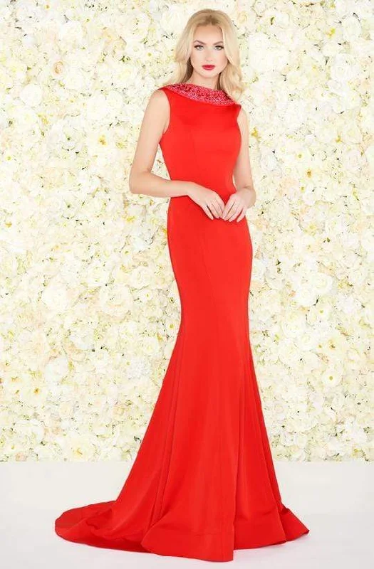 Mac Duggal - Beaded Rolled Collar Mermaid Evening Gown 12094R - 1 pc Red In Size 10 Available Smocked party dresses