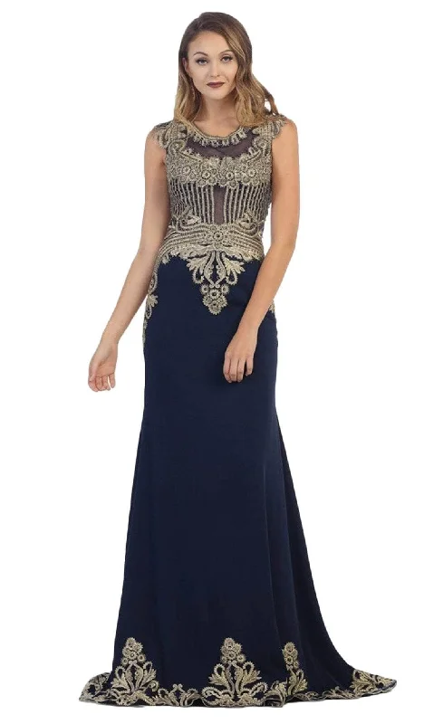 May Queen RQ-7436 - Illusion Jewel Gilded Evening Gown Comfortable party dresses for all-night wear