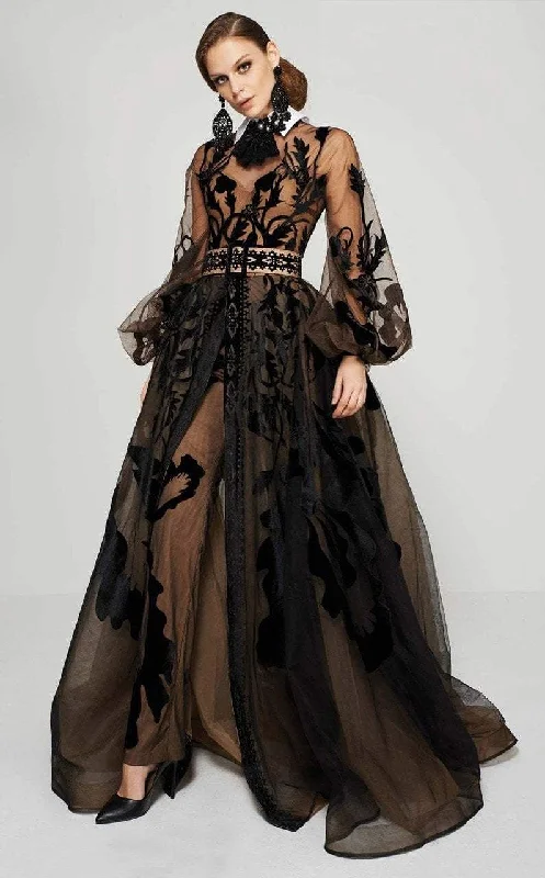 MNM Couture Collar Ornate Bishop Sleeve Illusion Ballgown 2369 H&M party dresses