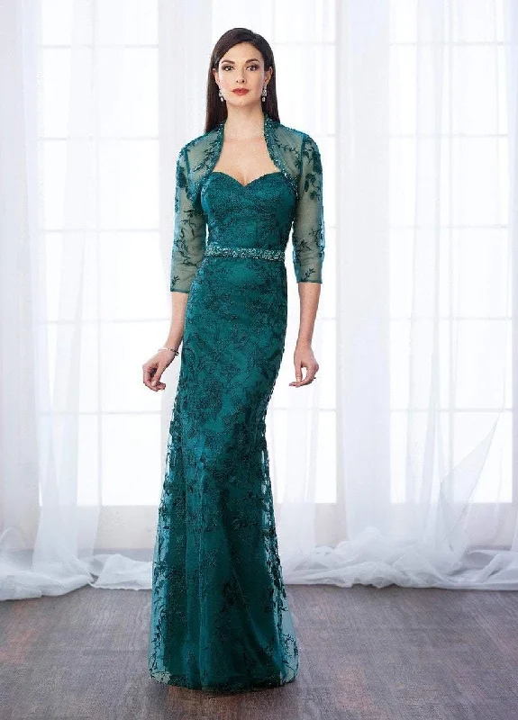 Mon Cheri Strapless Lace Gown with Sheer Bolero Jacket 217649 - 1 pc Teal In Size 14 Available Satin party dresses