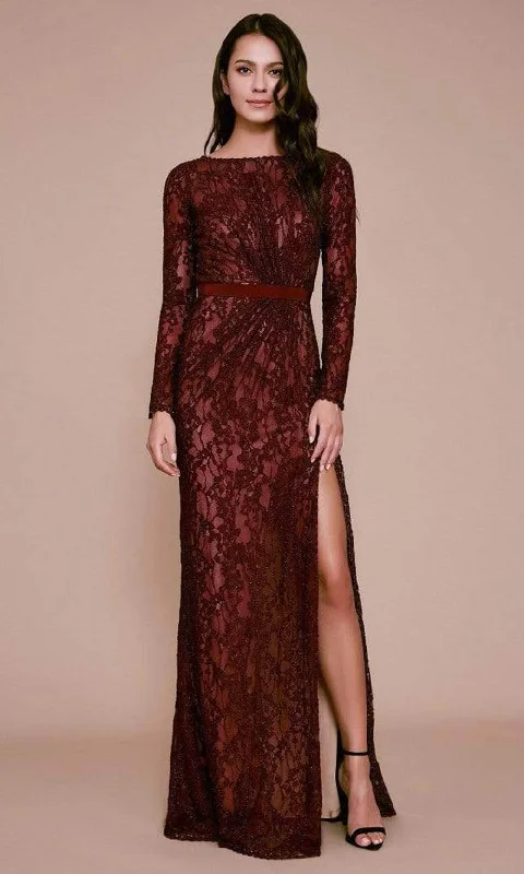 Tadashi Shoji - Allover Lace Bateau Long Sleeve Evening Dress - 1 pc Starry Night In Size 10 Available Street style party dresses