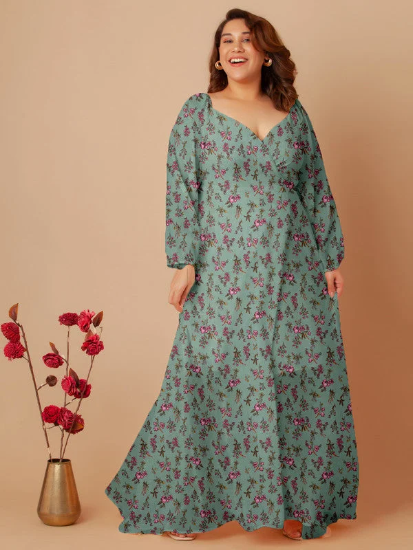 Mint Floral Print Wrap Maxi Dress Winter maxi dresses