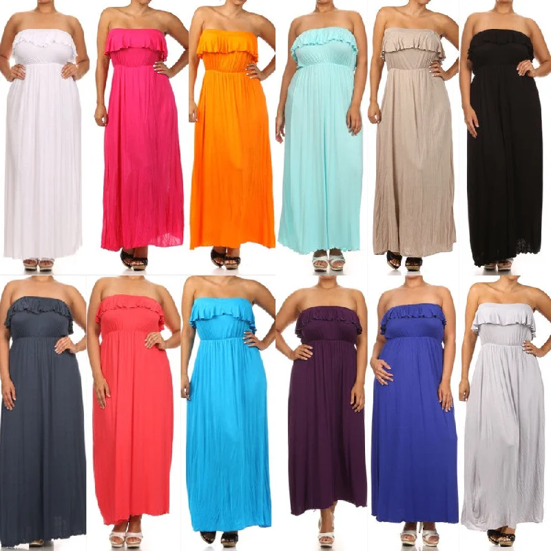 Plus Dress Maxi Strapless Tube Ruffle Casual Long Summer Women New Designer maxi dresses