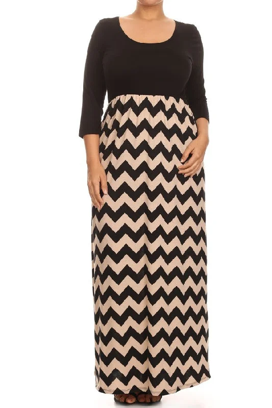 Plus Maxi Dress Chevron Long Full Length Casual 3/4 Sleeve Women Solid High-end maxi dresses