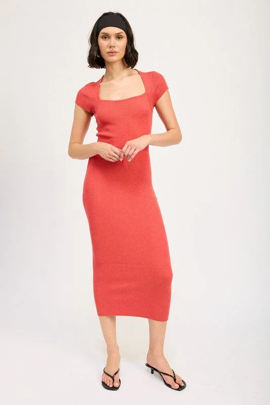 Emory Park Squared Neck Bodycon Midi Dress Hot new arrivals in midi dresses