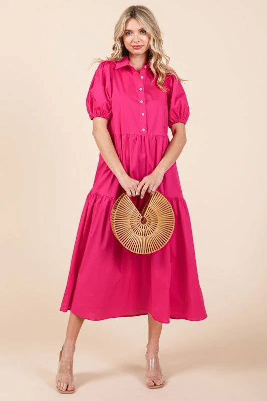 Geegee Loose Fit Tiered Midi Dress Preppy midi dresses