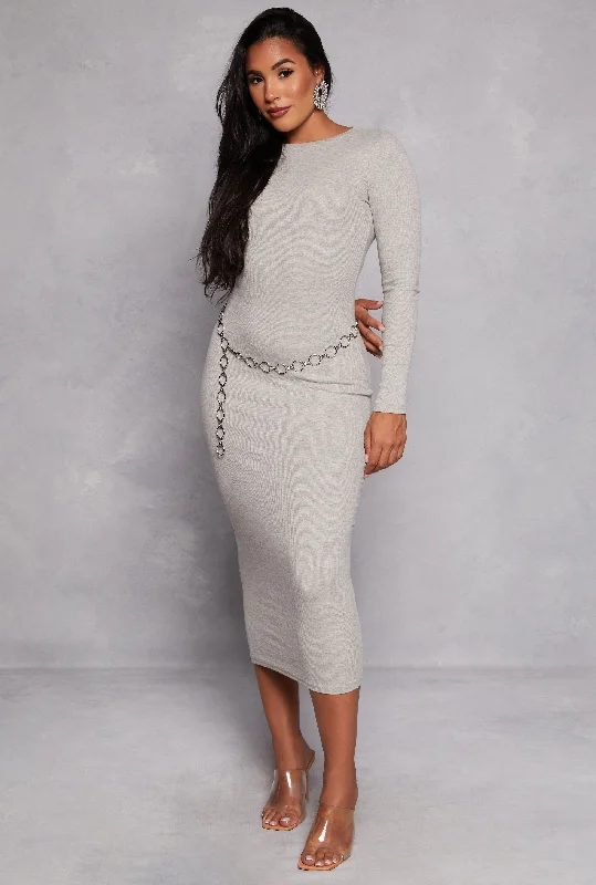 Daisy Ribbed Crew Neck Midi Dress Velvet midi dresses