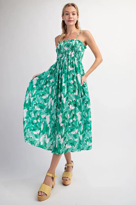 Green Abstract Floral Smocked Midi Dress Fashion Nova midi dresses