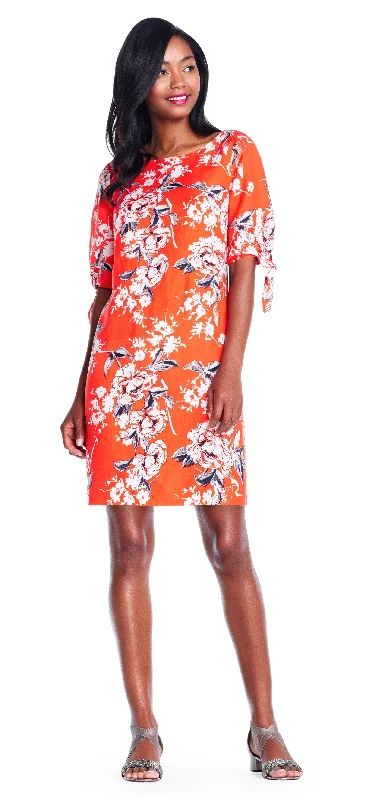 Adrianna Papell - Tie Sleeve Floral Print Linen Dress AP1D102267SC Minimalist floral dresses