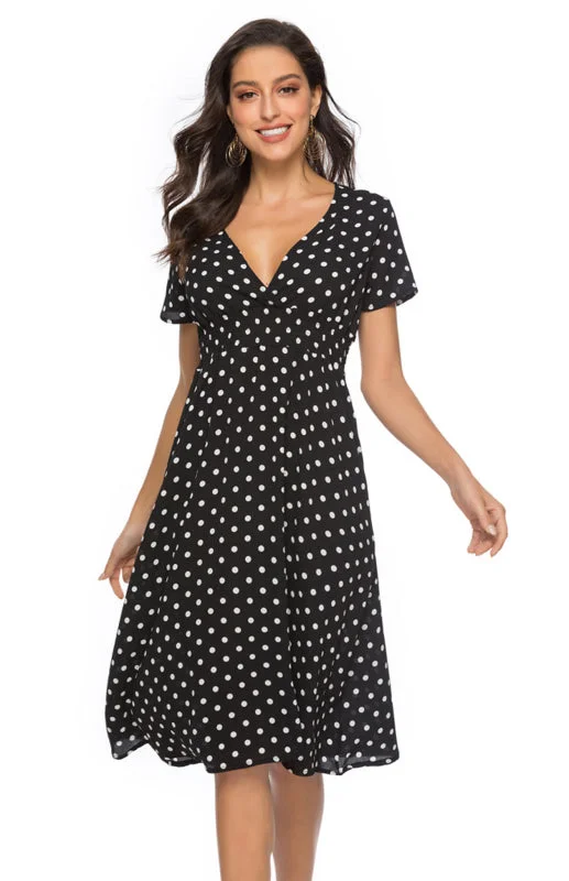 Blue Zone Planet |  Polka Dot Print V-Neck Short Sleeve Dress Maxi floral dresses