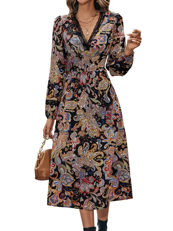 Blue Zone Planet | Elegant Full Body Printed Long Sleeve Dress Boohoo floral dresses