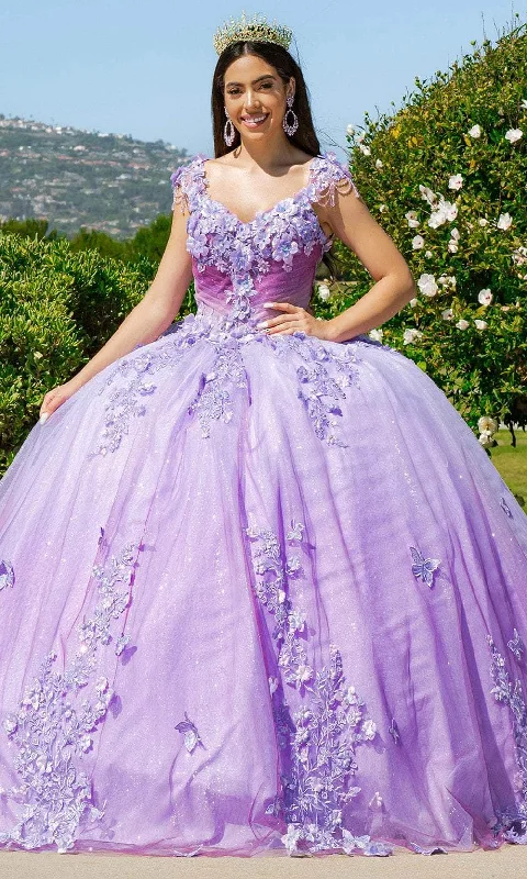 Cinderella Couture 8088J - Cap Sleeve 3D Floral Embellished Ballgown Smocked floral dresses