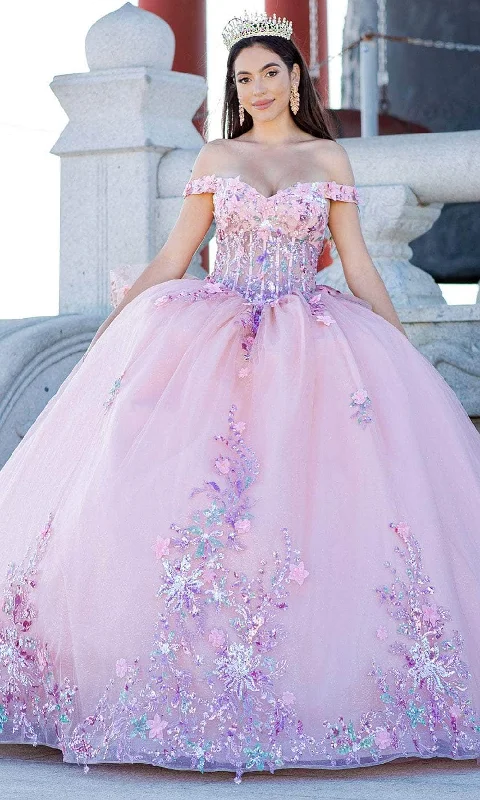 Cinderella Couture 8125J - Floral Embellished Off-Shoulder Ballgown Tiered floral dresses