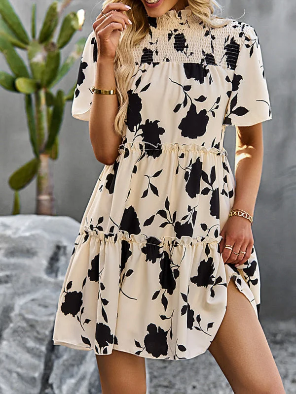 Blue Zone Planet |  Floral Print Short Sleeve Dress Knitted floral dresses