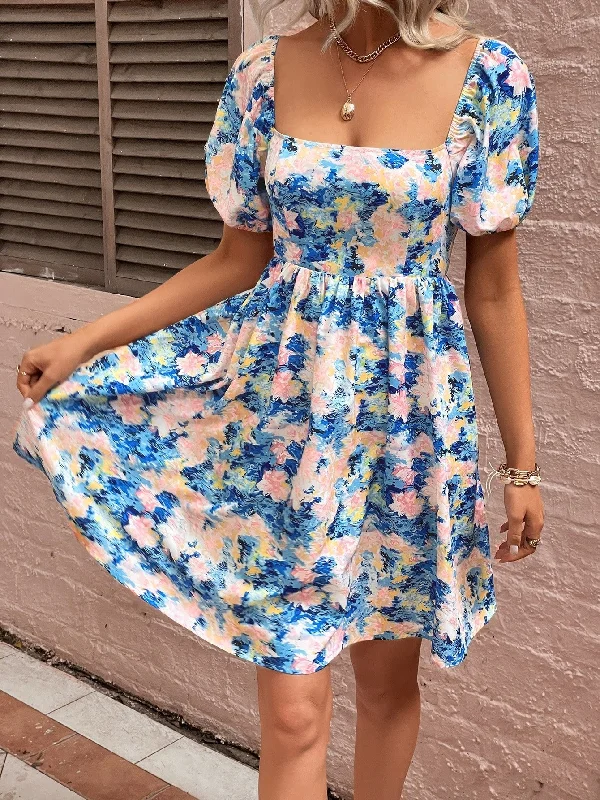 Floral Square Neck Puff Sleeve Dress Best floral dresses for beach vacations