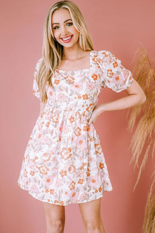 Floral Tie-Back Puff Sleeve Dress Lightweight floral dresses for hot weather