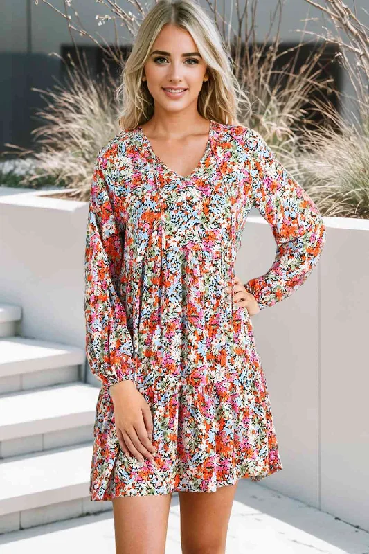 Blue Zone Planet |  Floral Tie-Neck Long Sleeve Dress Bodycon floral dresses