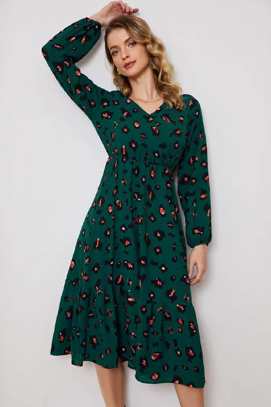 Printed Surplice Neck Long Sleeve Dress Expensive floral dresses