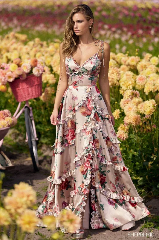 Sherri Hill 56256 - Floral Ruffle Trim Gown Garden party floral dresses