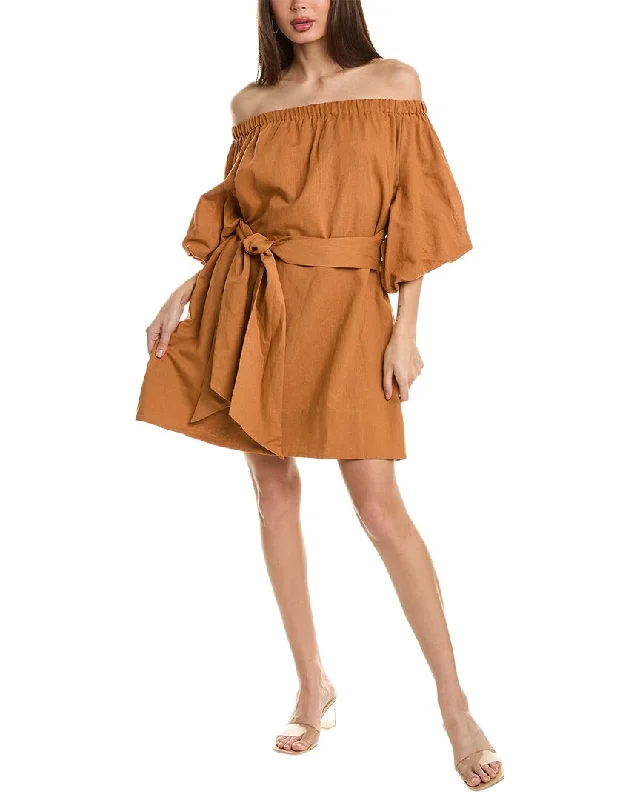 Beulah Off-The-Shoulder Linen-Blend Mini Dress Stylish Mini Skirt