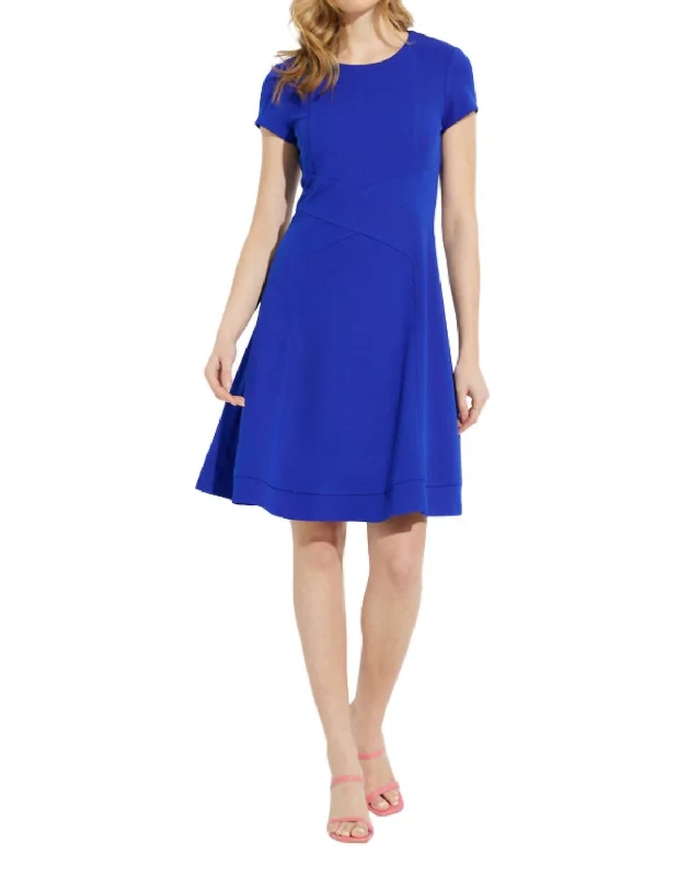 Short Sleeve Fit Flare Dress In Royal Sapphire Cozy Denim Mini Skirt