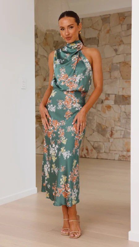 Esther Maxi Dress - Green Floral Long Floral Skirt