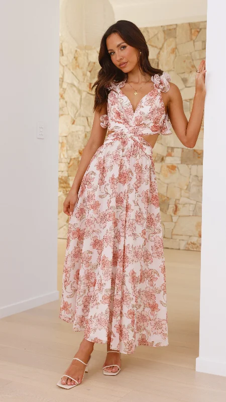 Galilhai Maxi Dress - Peach Floral Slim-fit Maxi Skirt