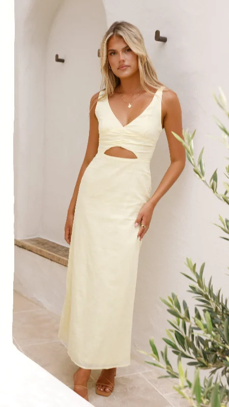 Mahalia Maxi Dress - Soft Yellow Soft Pleated Maxi