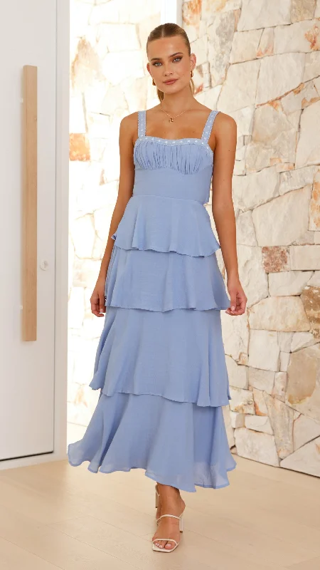 Odilia Maxi Dress - Blue Ruffled Maxi Skirt