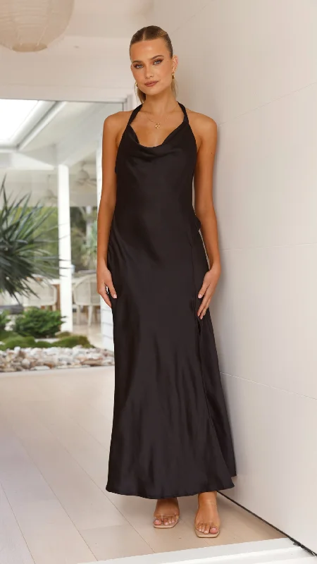 Sian Maxi Dress - Black Ruffle Long Maxi