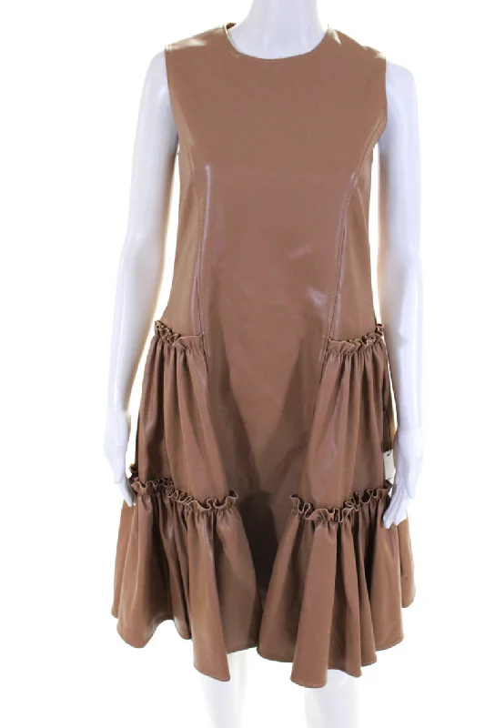 Adeam Womens Ruched Dress Camel Silk unclassified dresses