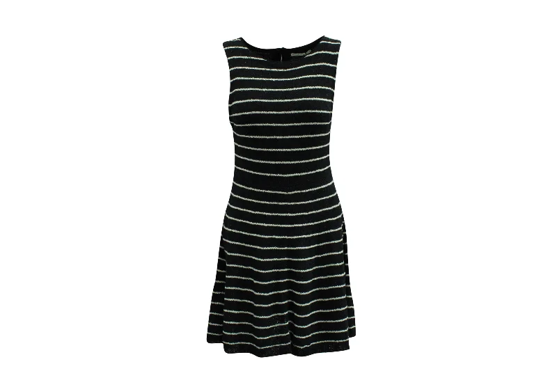 Alice + Olivia Black Monah Stripe Dress in Black Acrylic Embroidered unclassified dresses