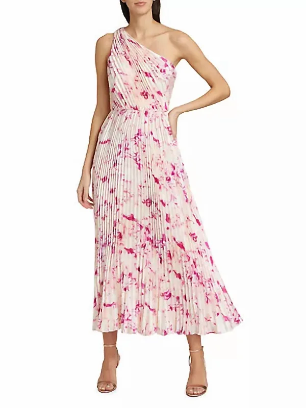 Alina One Shoulder Midi Dress In French Rose Fashion Midi Skirt