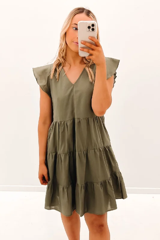 Alina Tiered Dress Khaki Y2K unclassified dresses