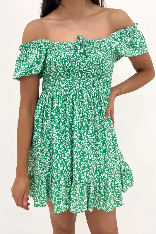 Amalfi Shirred Dress Green Smocked unclassified dresses