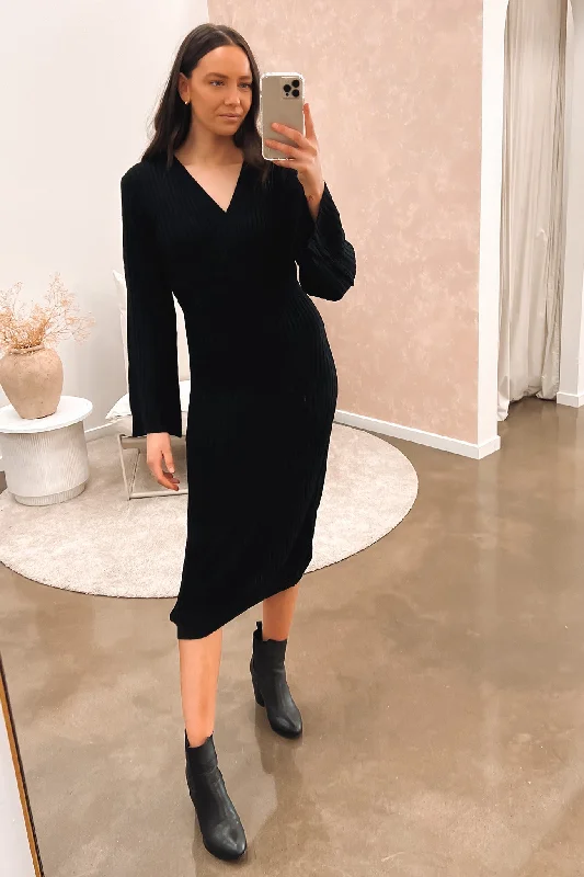 Amber Knit Midi Dress Black Warm Midi Skirt