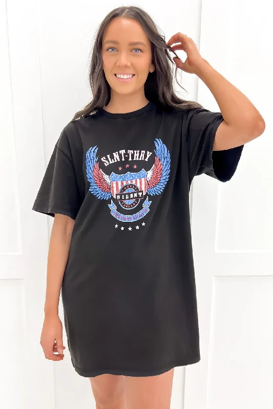 Badge Tee Dress Washed Black Tiered unclassified dresses