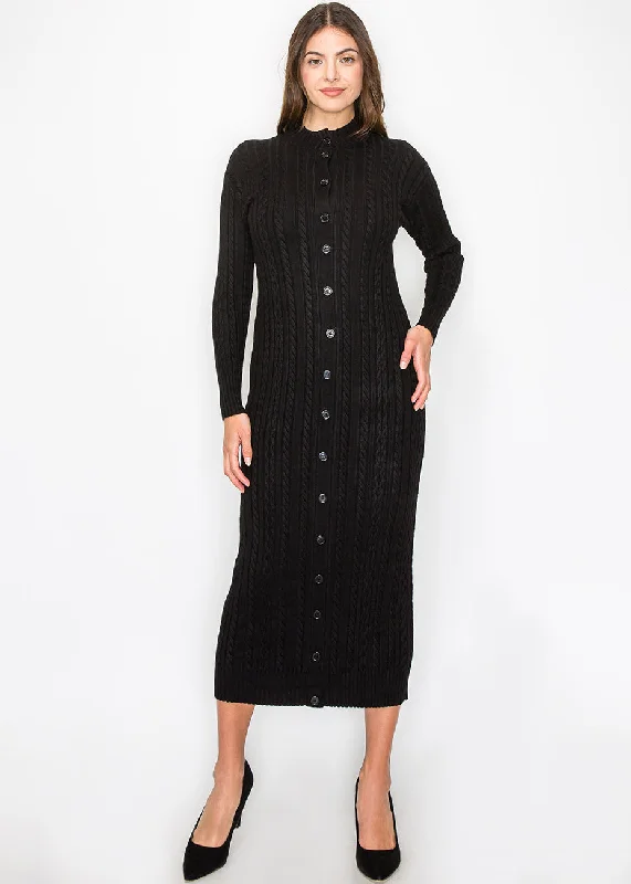 Black Cable Knit Button-Down Dress High-low unclassified dresses