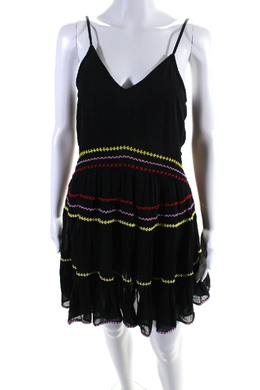 Carolina K Womens Cross Stitched V Neck Tiered Dress Black Yellow Red Flowy unclassified dresses