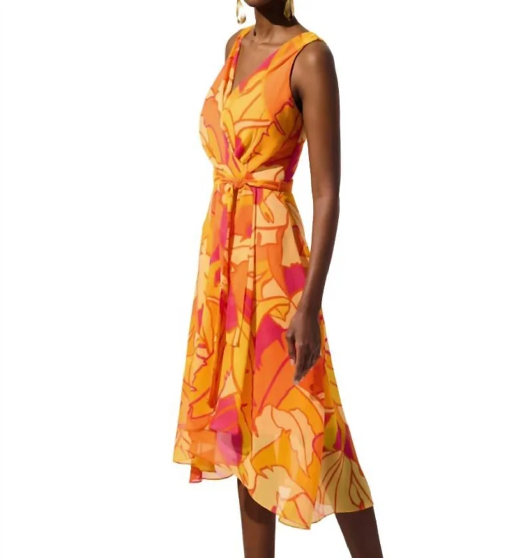 Chiffon Tropical Print Dress In Orange Sequin unclassified dresses