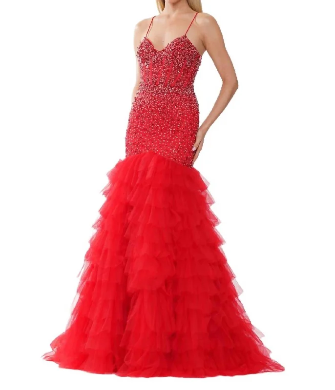 Crimson Prom Dress In Red Cotton unclassified dresses