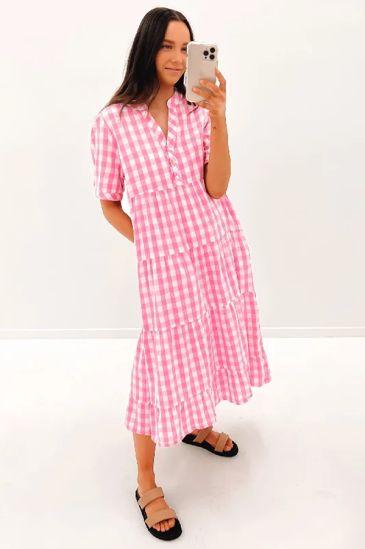 Elena Midi Dress Pink Check Chic Midi Skirt