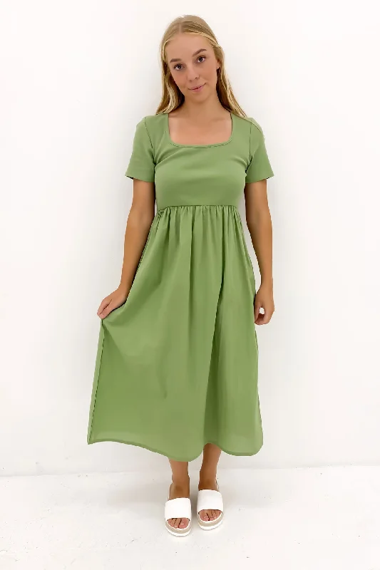 Ella Dress Moss Green Striped unclassified dresses