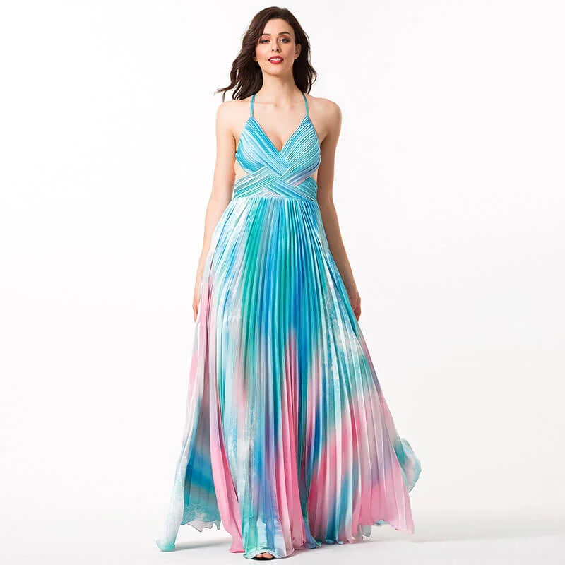 Evening Multicolor Pleated Dress Office unclassified dresses