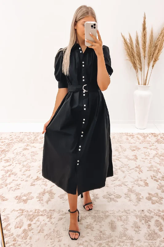 Haylee Midi Dress Black Ruffled Skirt Midi